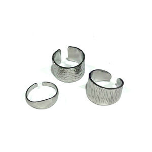 Tarnish Resistant 3 piece Silver Textured Cuff Ring Set Size 7.5 adjustable Gift